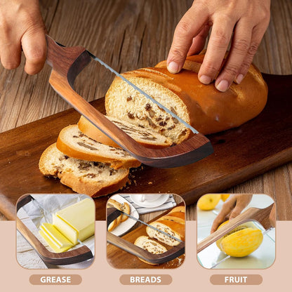 Sourdough Bread Knife, 16" Acacia Wood Slicer for Homemade Bread | wood bow with a serrated stainless steel blade cuts even slices of crusty sourdough, bagels and baguettes