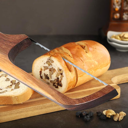 Sourdough Bread Knife, 16" Acacia Wood Slicer for Homemade Bread | wood bow with a serrated stainless steel blade cuts even slices of crusty sourdough, bagels and baguettes