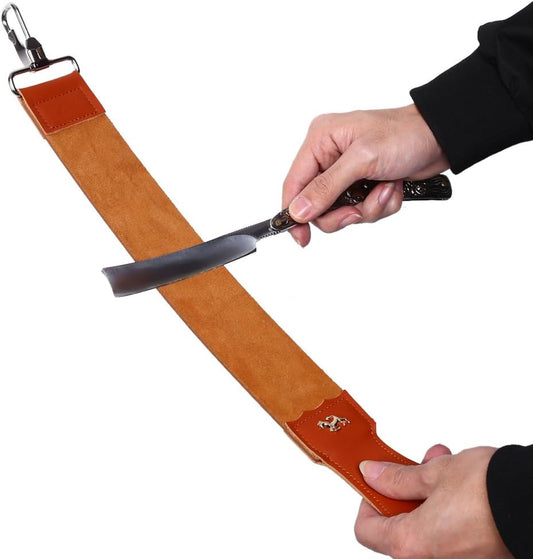 Straight Razor Strop,Double Sided Leather Strop for Knife Sharpening with Hanging Hook Barber Tool,19.8"x 2"