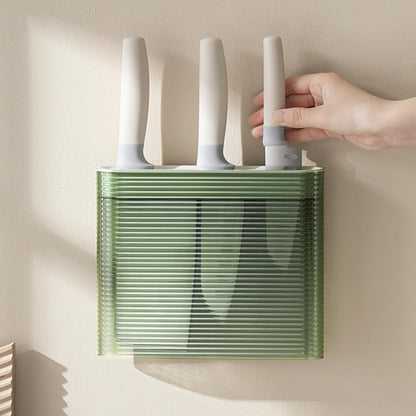 Knife Holder for Wall, Knife Storage Wall Mounted No Drill, Universal Knife Holder with 2 Long Slot for Fruit/Kitchen/Boning Knife and Kitchen Scissors, Load 2.5KG, Green Nordic Minimalist