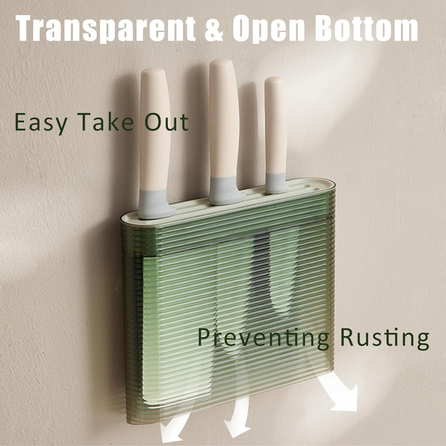 Knife Holder for Wall, Knife Storage Wall Mounted No Drill, Universal Knife Holder with 2 Long Slot for Fruit/Kitchen/Boning Knife and Kitchen Scissors, Load 2.5KG, Green Nordic Minimalist
