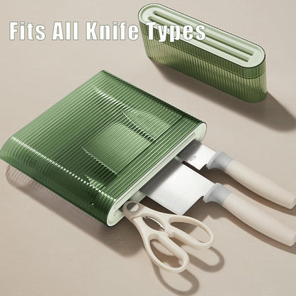 Knife Holder for Wall, Knife Storage Wall Mounted No Drill, Universal Knife Holder with 2 Long Slot for Fruit/Kitchen/Boning Knife and Kitchen Scissors, Load 2.5KG, Green Nordic Minimalist