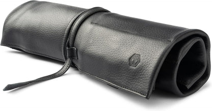 Leather Knife Roll Bag for Chef`s - Premium Knife Roll Case made of Genuine Water-Buffalo Leather, knives storage Bosse (black)