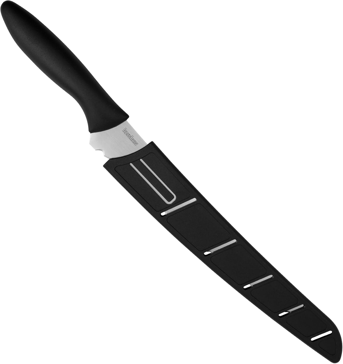 Kershaw 8” Bread Knife, Black, 8 Inch Serrated Blade | Included Sheath, With 16 Degree Single-Bevel Blade, Comfortable Handle, Bread Knife for Sourdough, Bagels, Pastries and More