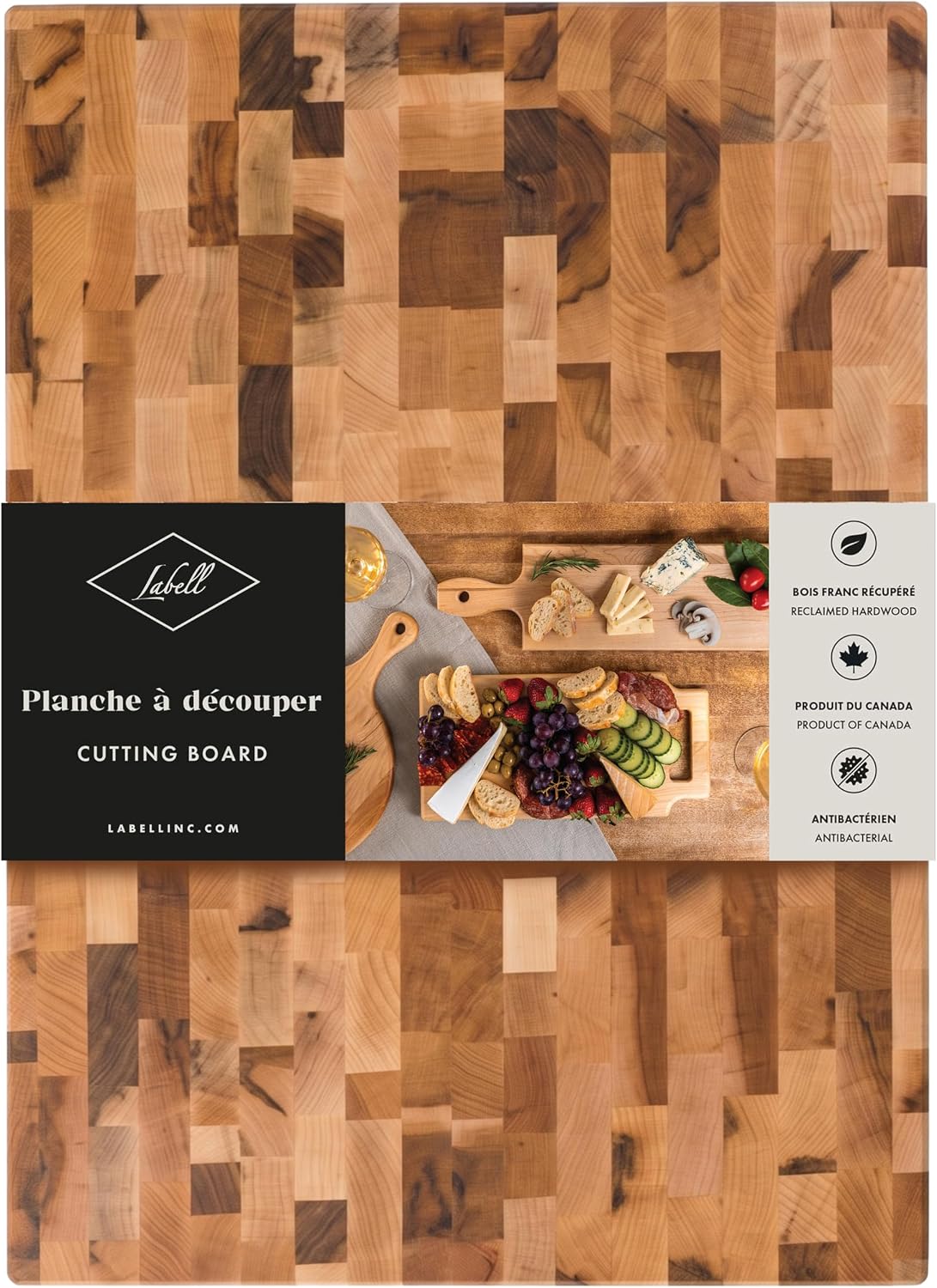 Maple End-Grain Butcher Block, Juice Groove, 12 x 16 x 1.25 in | Checkered Cutting Board, Handcrafted in Canada, Thick, for Meat, Cheese, Charcuterie