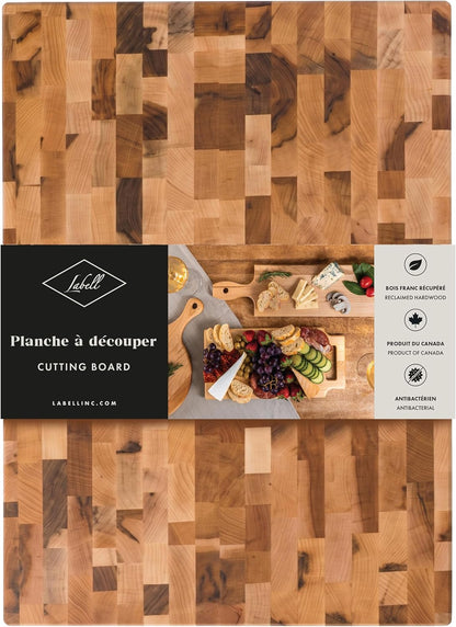 Maple End-Grain Butcher Block, Juice Groove, 12 x 16 x 1.25 in | Checkered Cutting Board, Handcrafted in Canada, Thick, for Meat, Cheese, Charcuterie