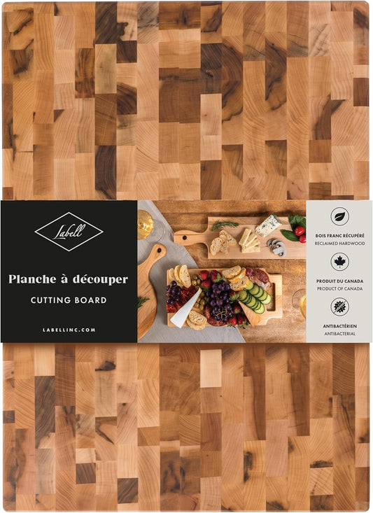 Maple End-Grain Butcher Block, Juice Groove, 12 x 16 x 1.25 in | Checkered Cutting Board, Handcrafted in Canada, Thick, for Meat, Cheese, Charcuterie