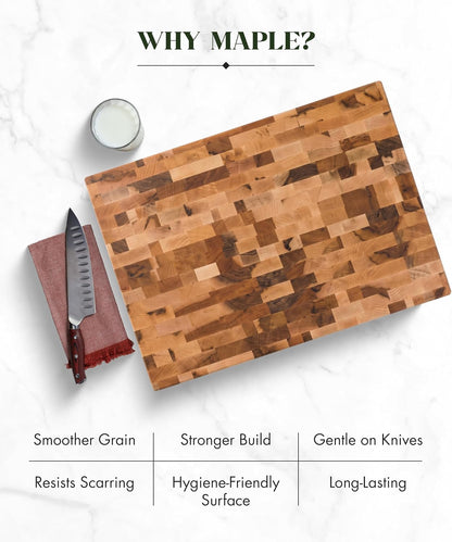 Maple End-Grain Butcher Block, Juice Groove, 12 x 16 x 1.25 in | Checkered Cutting Board, Handcrafted in Canada, Thick, for Meat, Cheese, Charcuterie