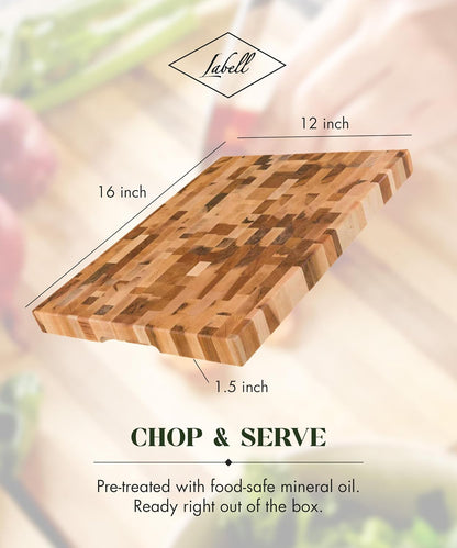 Maple End-Grain Butcher Block, Juice Groove, 12 x 16 x 1.25 in | Checkered Cutting Board, Handcrafted in Canada, Thick, for Meat, Cheese, Charcuterie