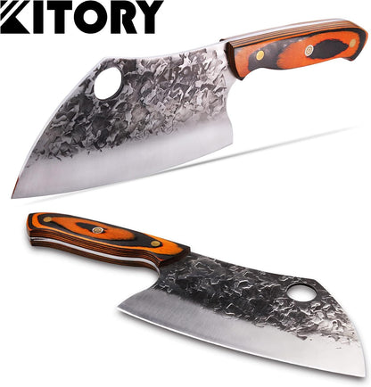 Serbian Chef Knife Meat Cleaver Forged Butcher Chopping Kitchen Knife, Full Tang, High Carbon Steel, Mosaic Rivet Pakkawood Handle for Home&Restaurant 2025 Gifts