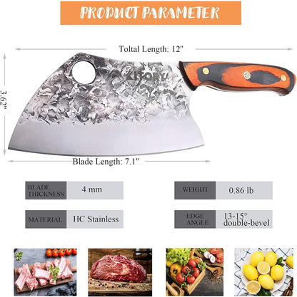 Serbian Chef Knife Meat Cleaver Forged Butcher Chopping Kitchen Knife, Full Tang, High Carbon Steel, Mosaic Rivet Pakkawood Handle for Home&Restaurant 2025 Gifts