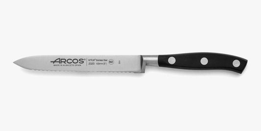 Forged Knife Serrated 5 Inch Nitrum Stainless Steel and 130 mm blade. Ergonomic Polyoxymethylene POM Handle. Series Riviera. Color Black