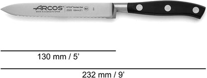 Forged Knife Serrated 5 Inch Nitrum Stainless Steel and 130 mm blade. Ergonomic Polyoxymethylene POM Handle. Series Riviera. Color Black