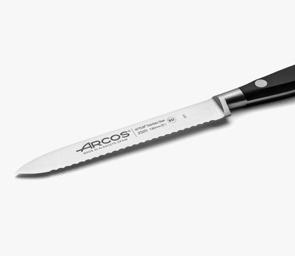 Forged Knife Serrated 5 Inch Nitrum Stainless Steel and 130 mm blade. Ergonomic Polyoxymethylene POM Handle. Series Riviera. Color Black