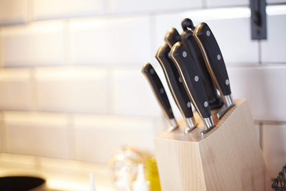 Forged Knife Serrated 5 Inch Nitrum Stainless Steel and 130 mm blade. Ergonomic Polyoxymethylene POM Handle. Series Riviera. Color Black