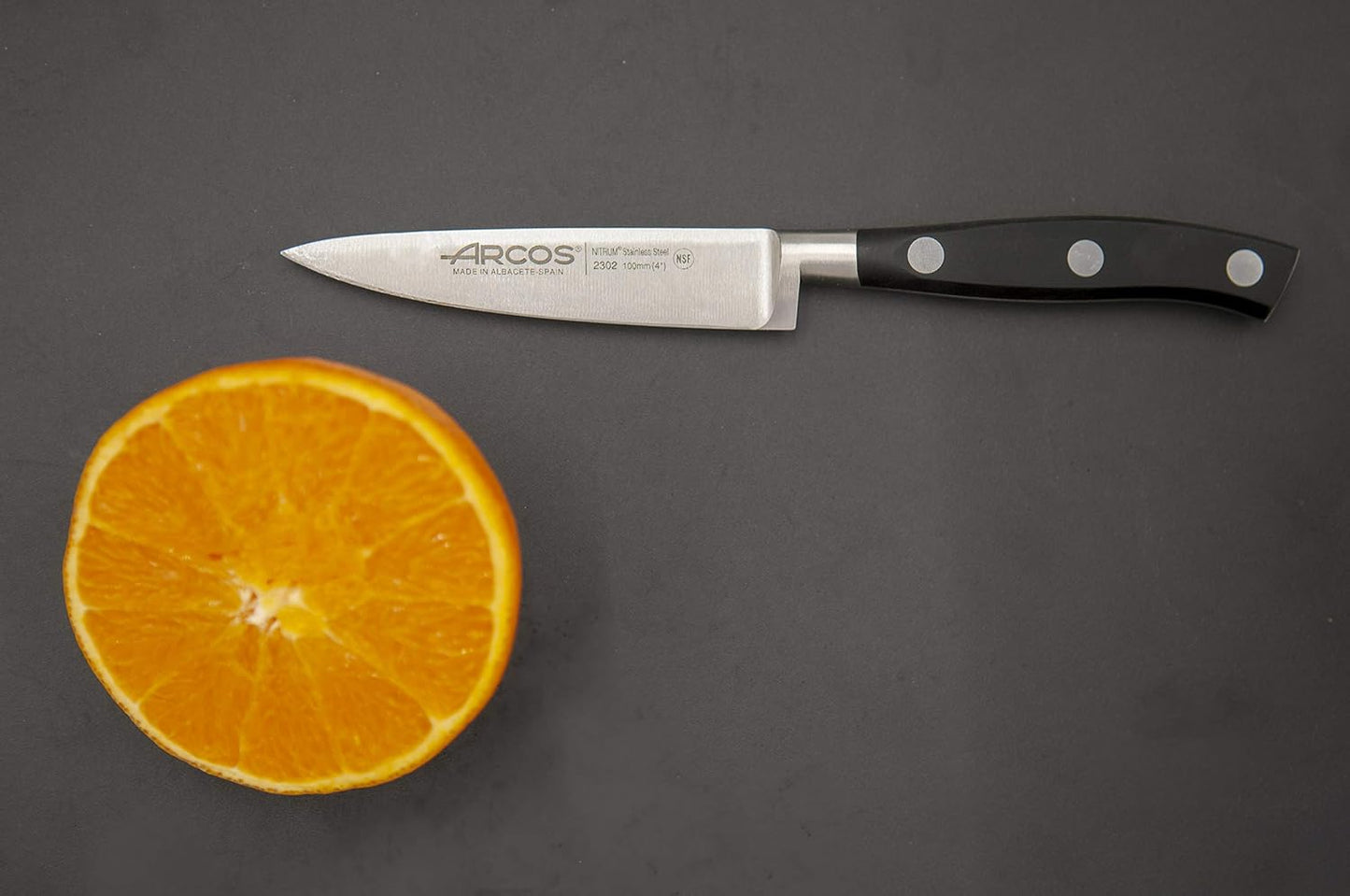Forged Knife Serrated 5 Inch Nitrum Stainless Steel and 130 mm blade. Ergonomic Polyoxymethylene POM Handle. Series Riviera. Color Black