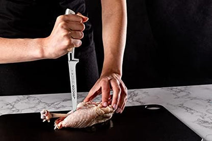 Forged Knife Serrated 5 Inch Nitrum Stainless Steel and 130 mm blade. Ergonomic Polyoxymethylene POM Handle. Series Riviera. Color Black