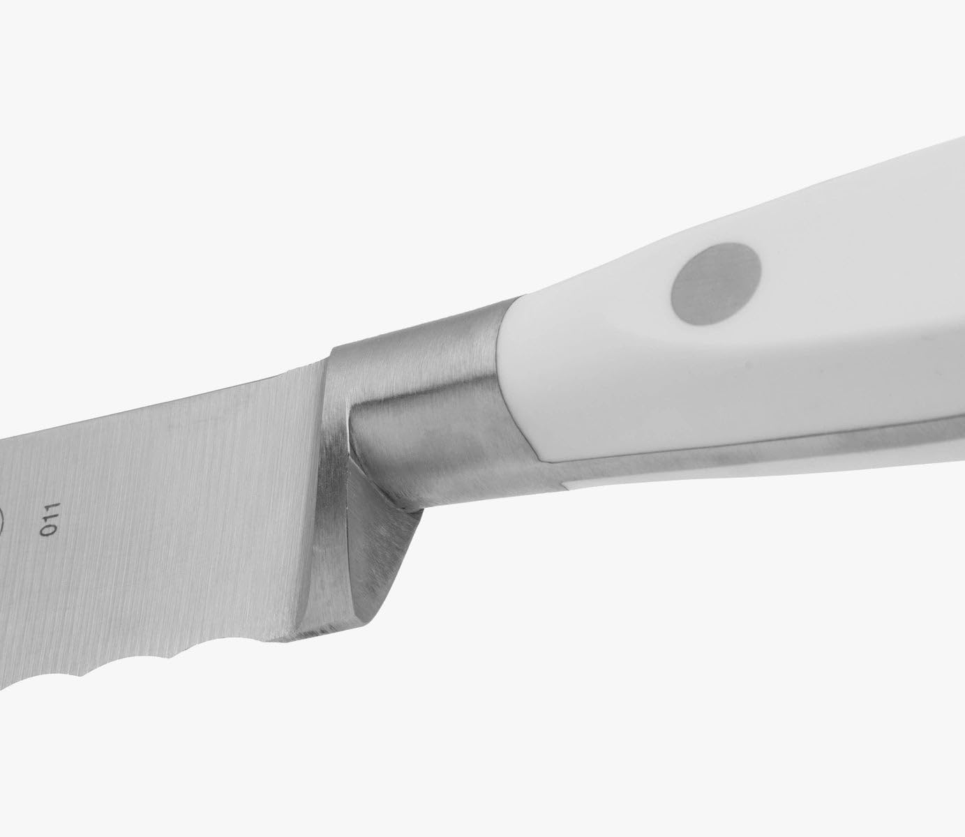 Forged Knife Serrated 5 Inch Nitrum Stainless Steel and 130 mm blade. Ergonomic Polyoxymethylene POM Handle. Series Riviera. Color Black