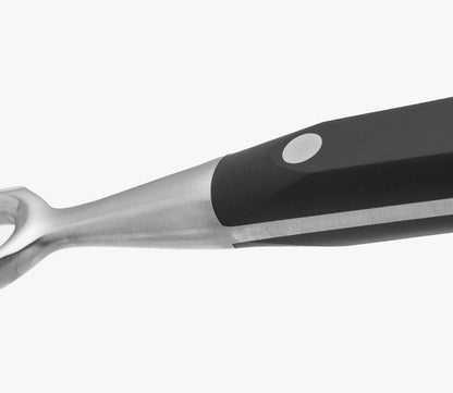 Forged Knife Serrated 5 Inch Nitrum Stainless Steel and 130 mm blade. Ergonomic Polyoxymethylene POM Handle. Series Riviera. Color Black