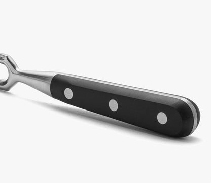 Forged Knife Serrated 5 Inch Nitrum Stainless Steel and 130 mm blade. Ergonomic Polyoxymethylene POM Handle. Series Riviera. Color Black