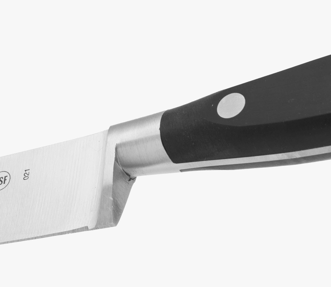 Forged Knife Serrated 5 Inch Nitrum Stainless Steel and 130 mm blade. Ergonomic Polyoxymethylene POM Handle. Series Riviera. Color Black