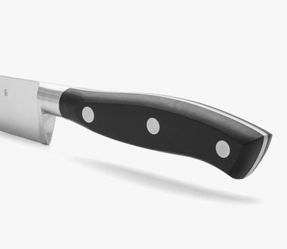 Forged Knife Serrated 5 Inch Nitrum Stainless Steel and 130 mm blade. Ergonomic Polyoxymethylene POM Handle. Series Riviera. Color Black