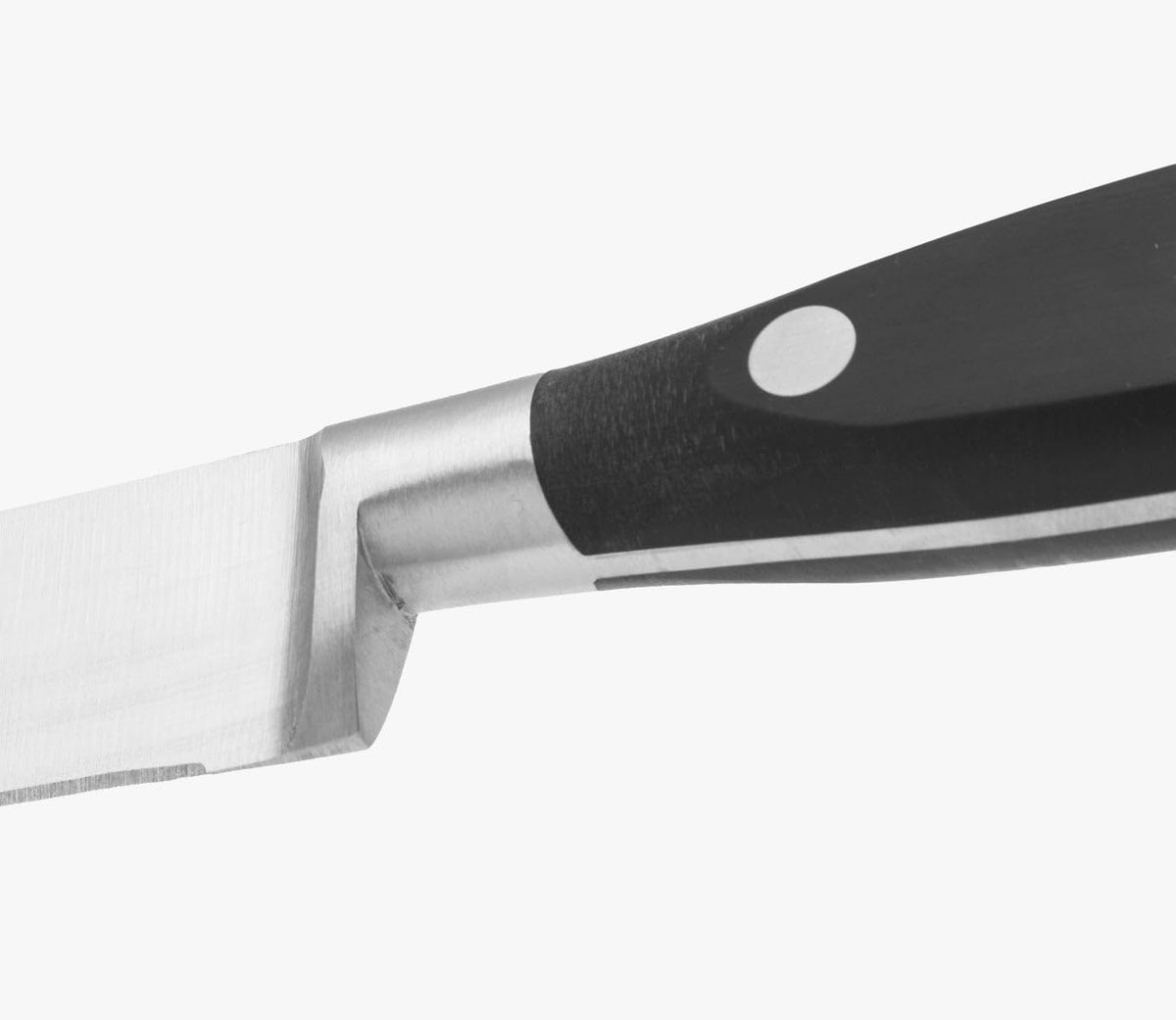Forged Knife Serrated 5 Inch Nitrum Stainless Steel and 130 mm blade. Ergonomic Polyoxymethylene POM Handle. Series Riviera. Color Black