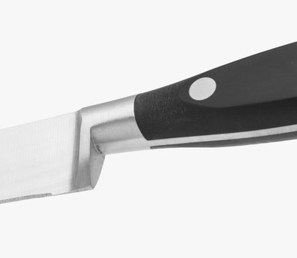 Forged Knife Serrated 5 Inch Nitrum Stainless Steel and 130 mm blade. Ergonomic Polyoxymethylene POM Handle. Series Riviera. Color Black