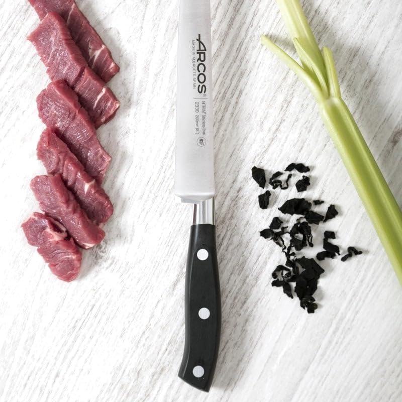 Forged Knife Serrated 5 Inch Nitrum Stainless Steel and 130 mm blade. Ergonomic Polyoxymethylene POM Handle. Series Riviera. Color Black