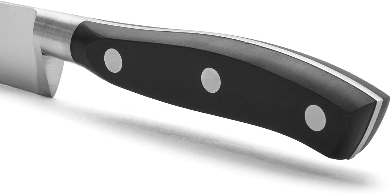 Forged Knife Serrated 5 Inch Nitrum Stainless Steel and 130 mm blade. Ergonomic Polyoxymethylene POM Handle. Series Riviera. Color Black