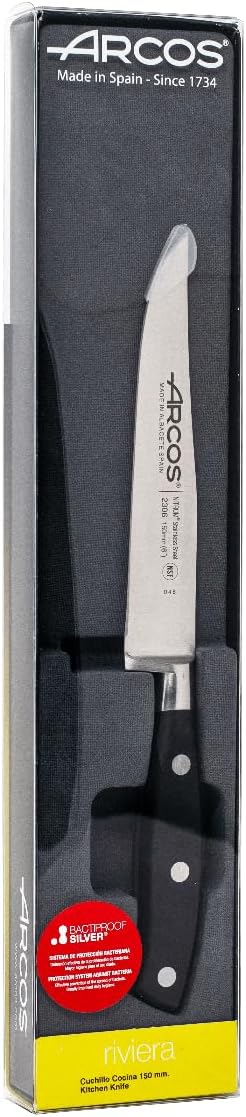 Forged Knife Serrated 5 Inch Nitrum Stainless Steel and 130 mm blade. Ergonomic Polyoxymethylene POM Handle. Series Riviera. Color Black