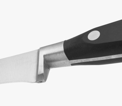 Forged Knife Serrated 5 Inch Nitrum Stainless Steel and 130 mm blade. Ergonomic Polyoxymethylene POM Handle. Series Riviera. Color Black