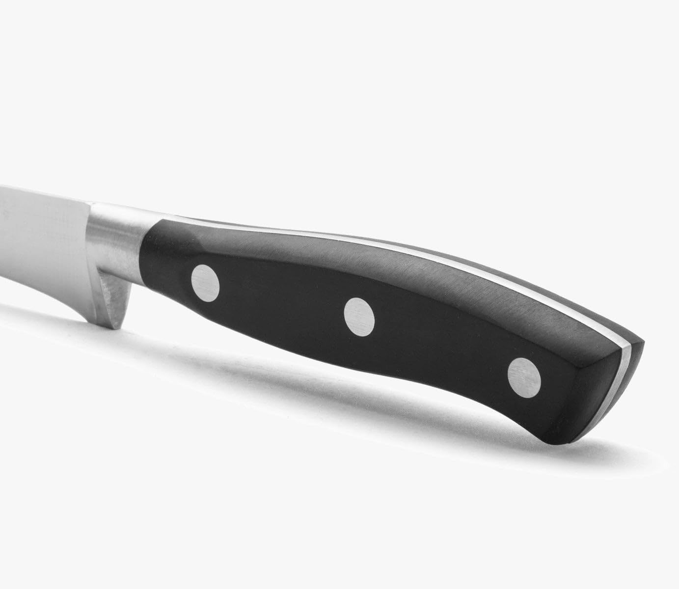 Forged Knife Serrated 5 Inch Nitrum Stainless Steel and 130 mm blade. Ergonomic Polyoxymethylene POM Handle. Series Riviera. Color Black