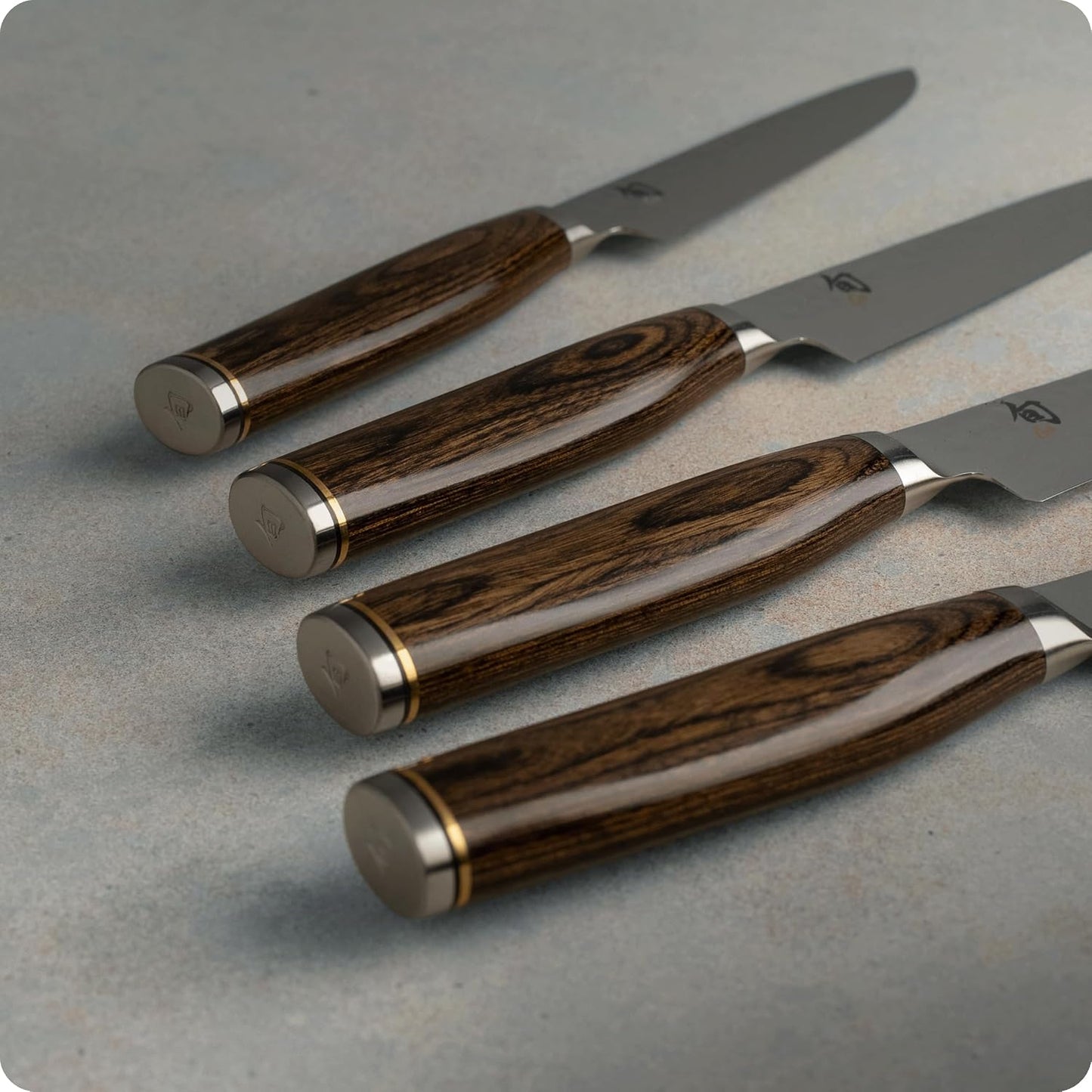 Premier 4 Piece Steak Knife Set | 5" Knives, Handcrafted Japanese Steak Knife Set, VG-MAX Core, Damascus Stainless Steel Cladding, Pakkawood Handle