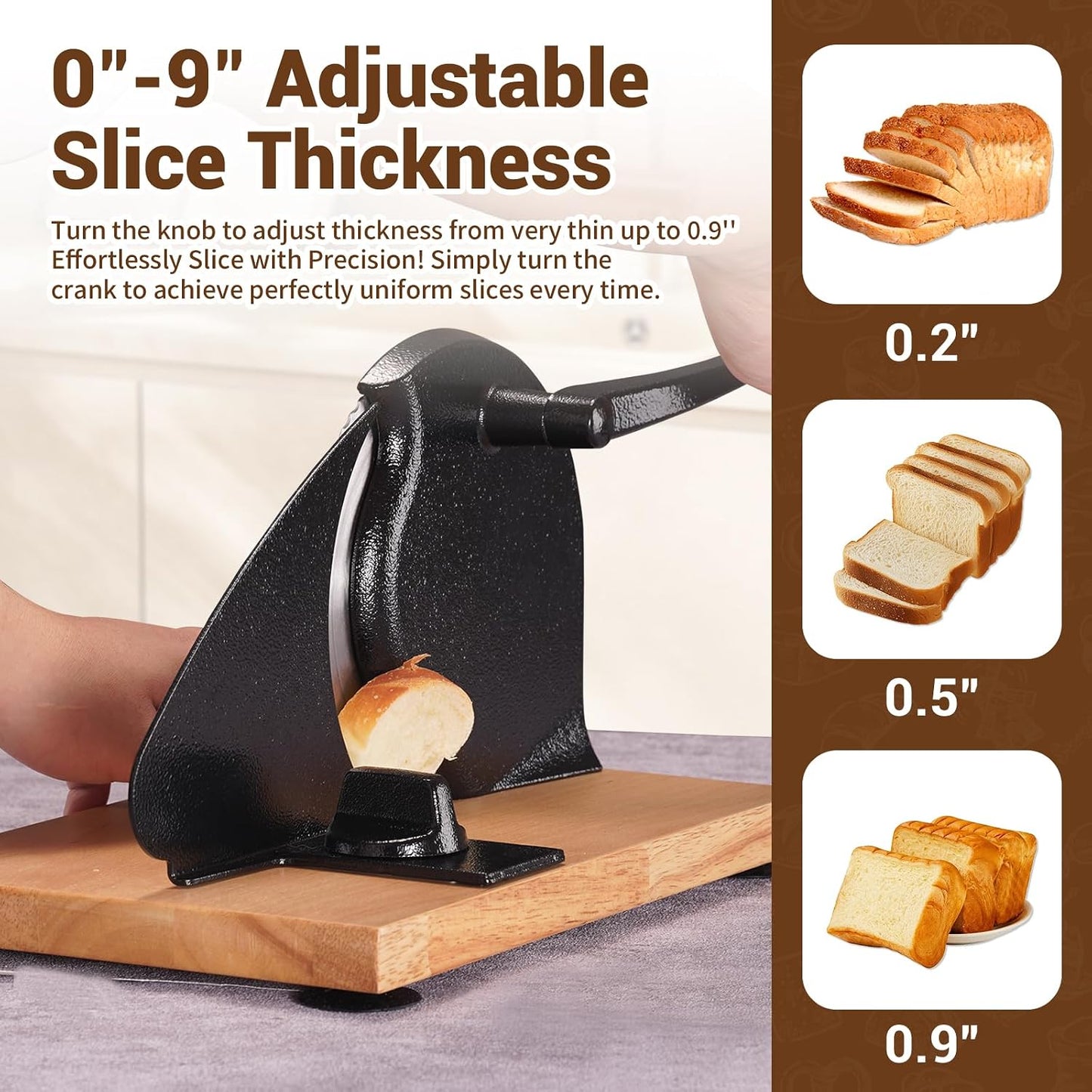 Manual Bread Slicer for Homemade Sourdough Bread, Adjustable Thickness | Evenly Slicing, Hand Crank Bread Slicer for Buns, Bagels Etc,Sharp Stainless Steel Blade