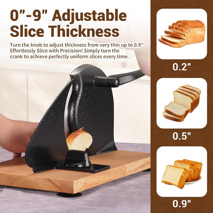 Manual Bread Slicer for Homemade Sourdough Bread, Adjustable Thickness | Evenly Slicing, Hand Crank Bread Slicer for Buns, Bagels Etc,Sharp Stainless Steel Blade