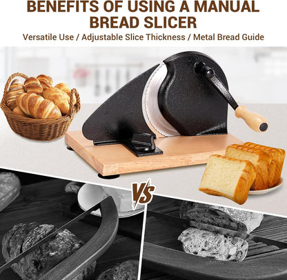 Manual Bread Slicer for Homemade Sourdough Bread, Adjustable Thickness | Evenly Slicing, Hand Crank Bread Slicer for Buns, Bagels Etc,Sharp Stainless Steel Blade