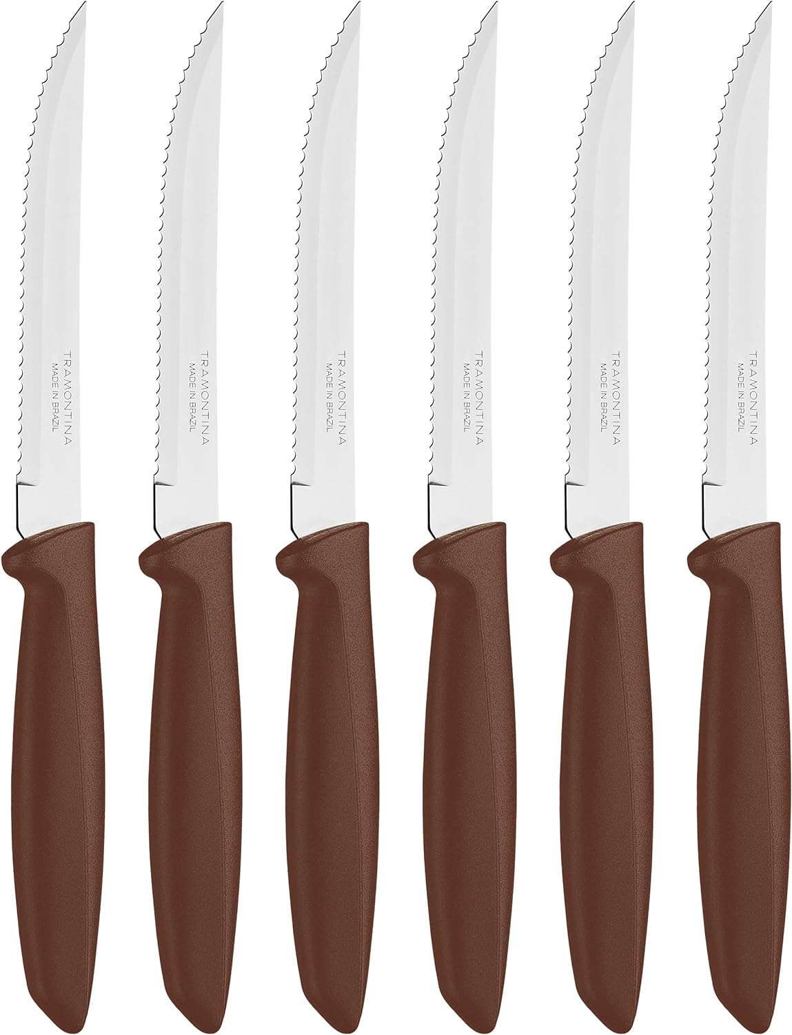 Kitchen Knives Set of 6, Serrated Fruit Tomato Cooking Knife, Vegetable Chopper Peeler, Stainless Steel, Multipurpose, Pointed Tip, Brown, 23498454