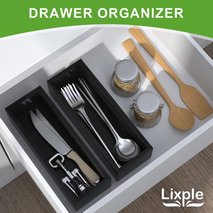 Bamboo Kitchen Drawer Organizer, 2 Pack, 12" x 3" x 2"