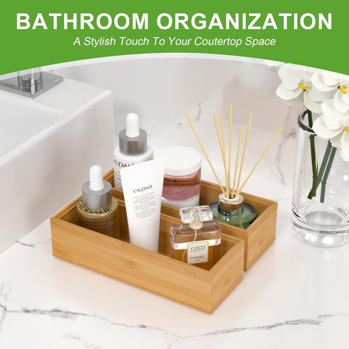Bamboo Kitchen Drawer Organizer, 2 Pack, 12" x 3" x 2"