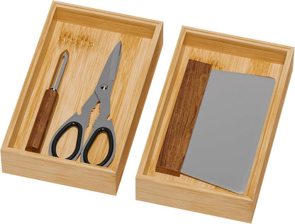Bamboo Kitchen Drawer Organizer, 2 Pack, 12" x 3" x 2"