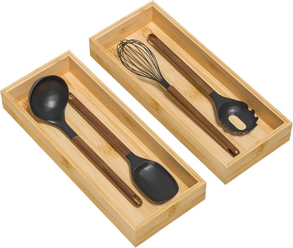 Bamboo Kitchen Drawer Organizer, 2 Pack, 12" x 3" x 2"