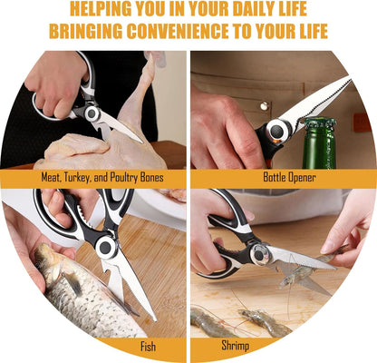 2 Pack Kitchen Scissors Heavy Duty, All Purpose Stainless Steel Kitchen Shears for Cutting Meat Chicken Crab Legs, Dishwasher Safe Seafood Scissors with Protective Cover (Black)