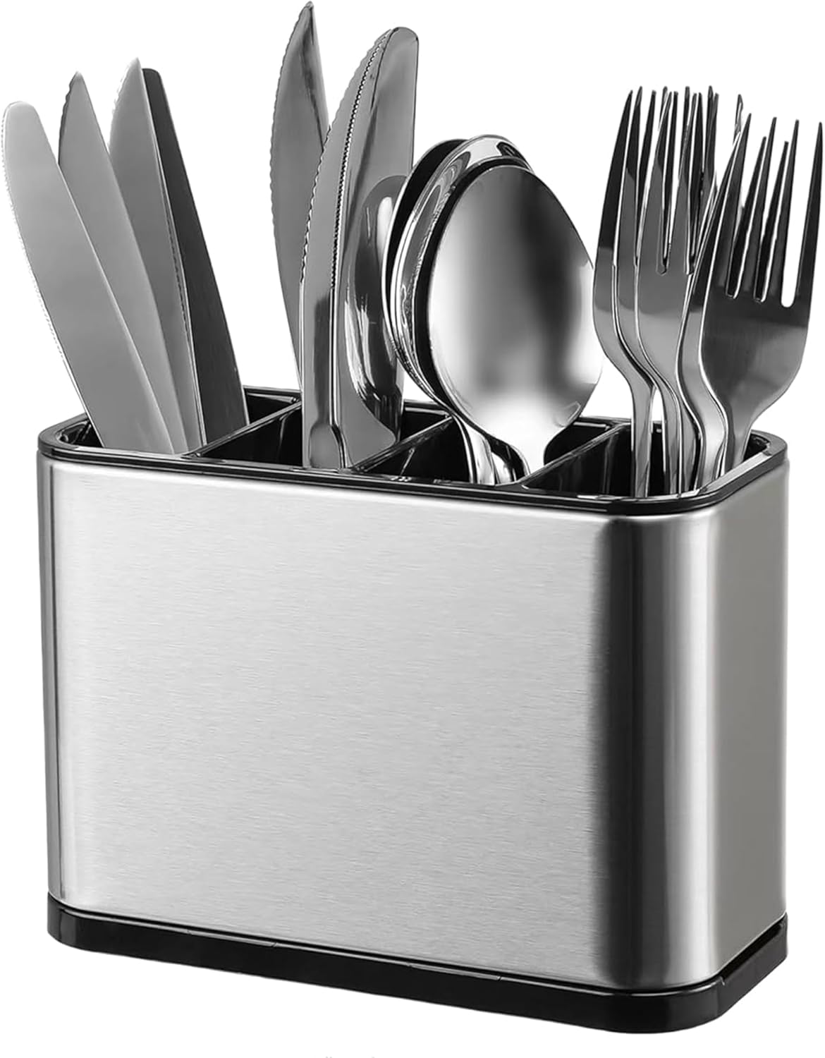 Kitchen Utensil Holder, Sinkware Caddy with 4 Divided Compartments | Rust Proof, Stainless Steel Utensil Drying Rack Flatware Holder, Countertop Organizer