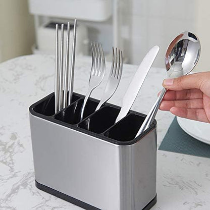 Kitchen Utensil Holder, Sinkware Caddy with 4 Divided Compartments | Rust Proof, Stainless Steel Utensil Drying Rack Flatware Holder, Countertop Organizer