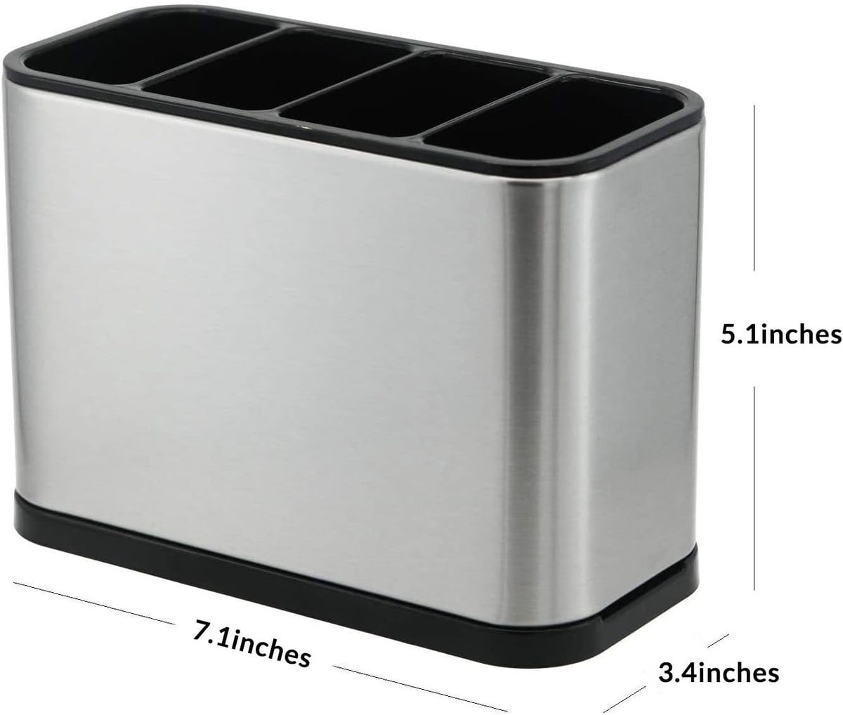 Kitchen Utensil Holder, Sinkware Caddy with 4 Divided Compartments | Rust Proof, Stainless Steel Utensil Drying Rack Flatware Holder, Countertop Organizer