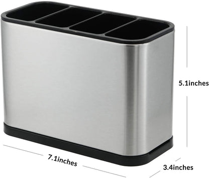 Kitchen Utensil Holder, Sinkware Caddy with 4 Divided Compartments | Rust Proof, Stainless Steel Utensil Drying Rack Flatware Holder, Countertop Organizer
