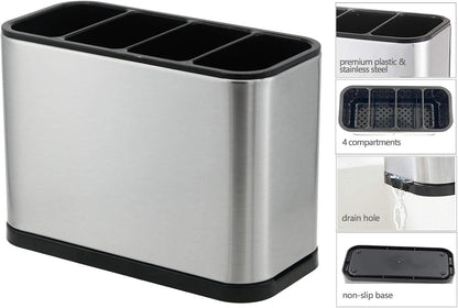 Kitchen Utensil Holder, Sinkware Caddy with 4 Divided Compartments | Rust Proof, Stainless Steel Utensil Drying Rack Flatware Holder, Countertop Organizer