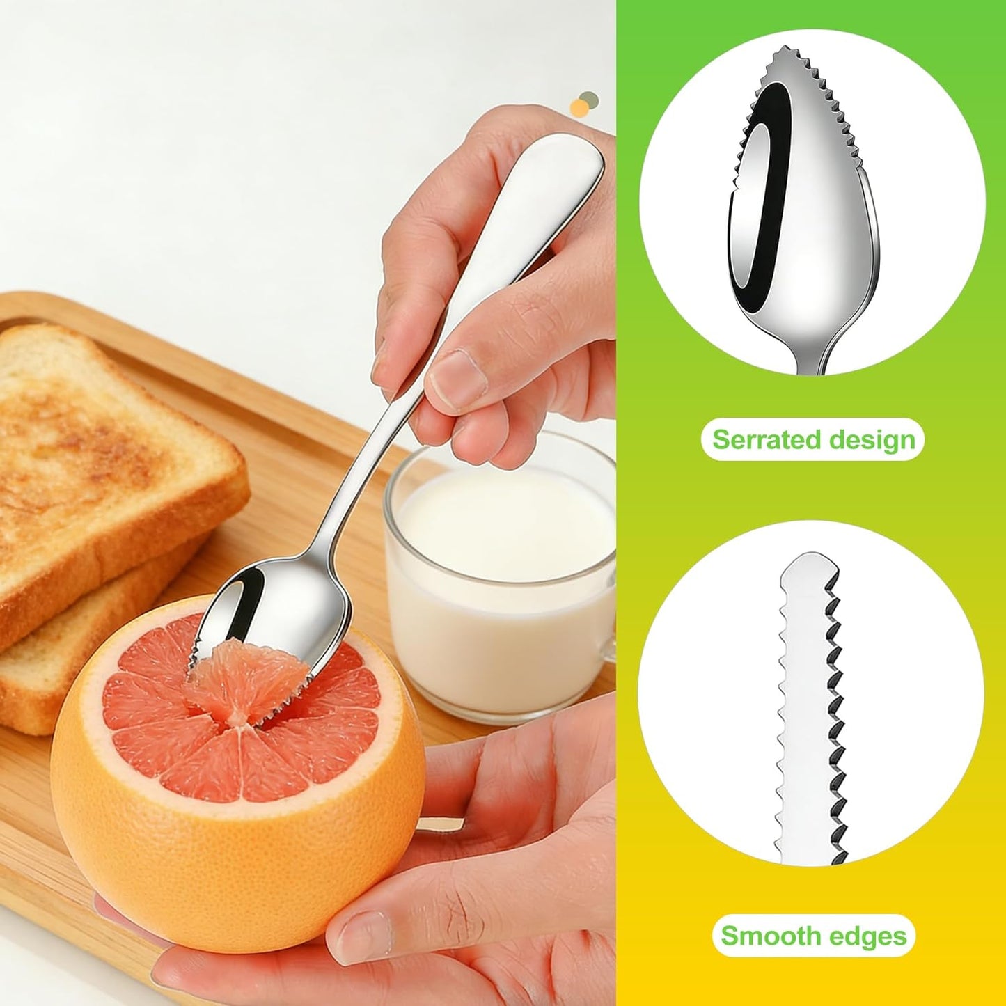 5 PCS Grapefruit Spoon and Knife Set Stainless Steel Fruit Utensils Multipurpose Kitchen Tools for Grapefruit Kiwi Oranges Dessert Heavy Duty Silver includes 4 Spoons and 1 Knife