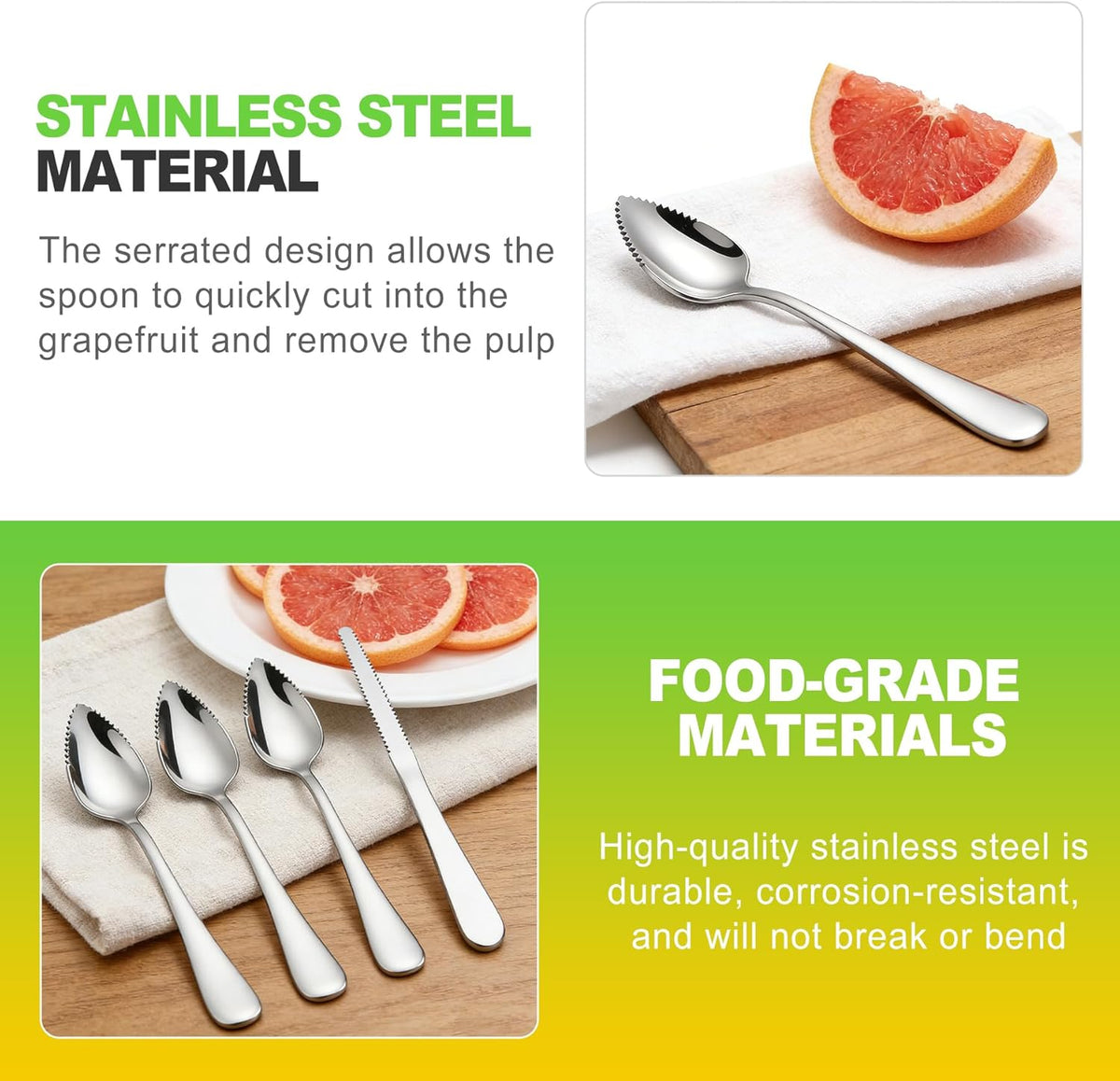 5 PCS Grapefruit Spoon and Knife Set Stainless Steel Fruit Utensils Multipurpose Kitchen Tools for Grapefruit Kiwi Oranges Dessert Heavy Duty Silver includes 4 Spoons and 1 Knife